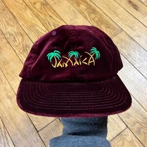 HUF Customade Jamaica Velvet Strapback Hat Burgundy Maroon Palm Tree Embroidery